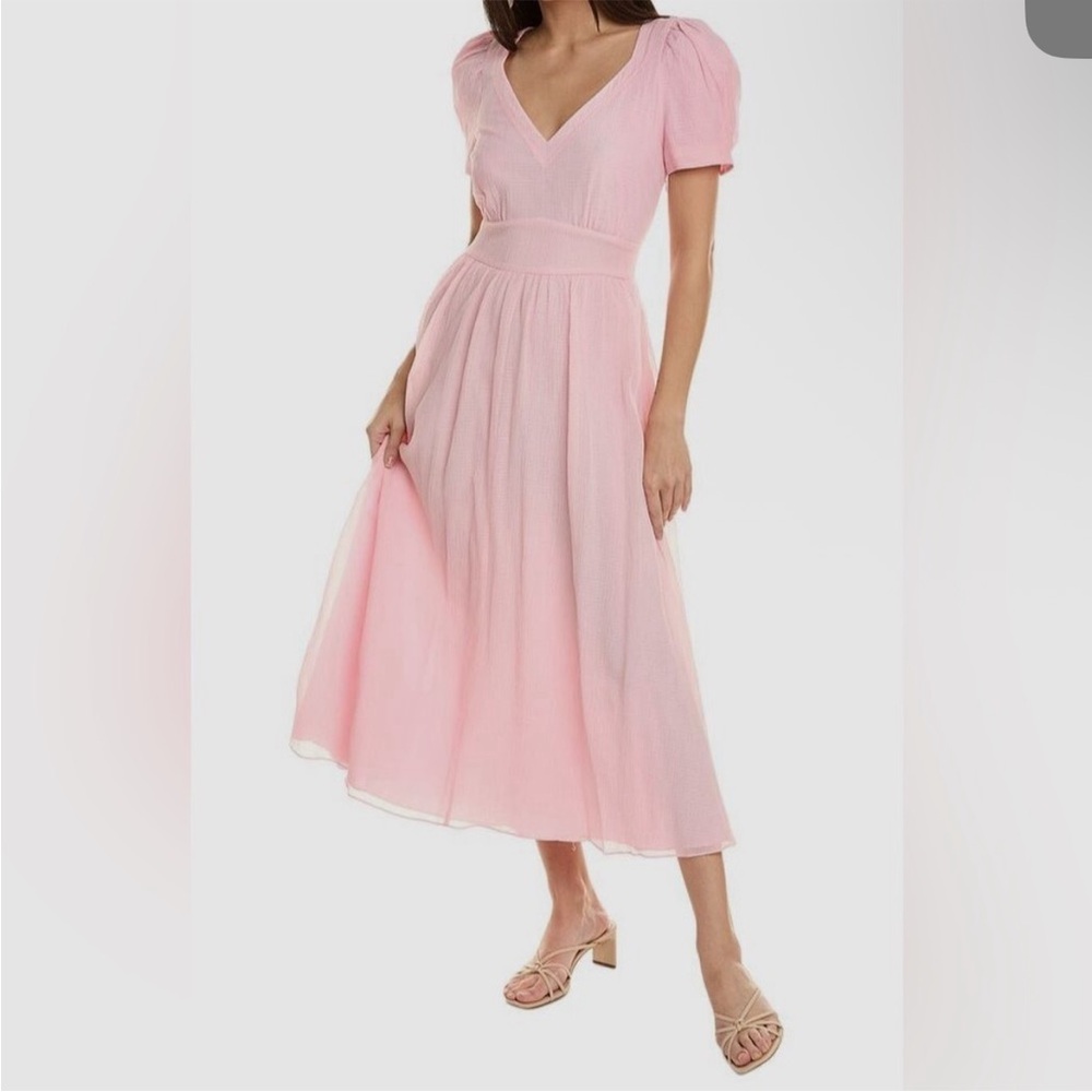 LoveShackFancy Pale Pink Midi Dress with Puff Sleeves